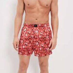 *NWT AEO Plastic Hearts Satin Pocket Boxer Short Red Plastic Hearts Pattern M